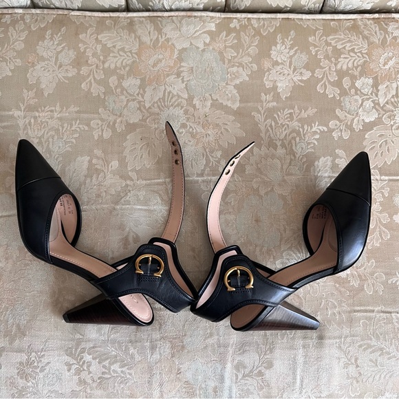 EUC Coach Black Leather Heels with Gold Buckle - Picture 3 of 16
